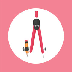 School compass vector illustration. Compass clip art. Tool for drawing circle. Office or School supplies, stationery vector. Educational object. Back to schoool concept. Flat vector in cartoon style.