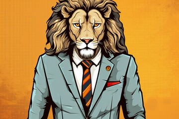 business man lion in suit cartoon illustration