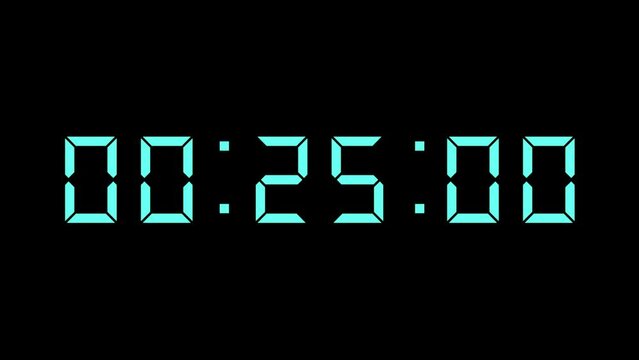 30 second timer counting down from 30 to zero with minutes, seconds and hundreths of seconds, with pale blue teal digits