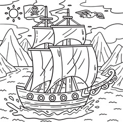 Pirate Ship Coloring Page for Kids