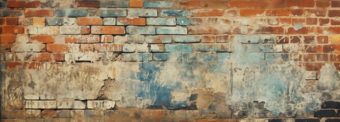 Old wall background with graffiti-marked, discolored bricks - obrazy, fototapety, plakaty
