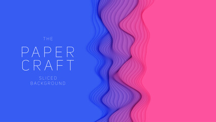 Violet to blue paper layers. 3D abstract gradient papercut. Colorful origami shape concept