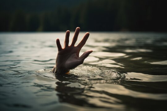 a hand emerging from a water