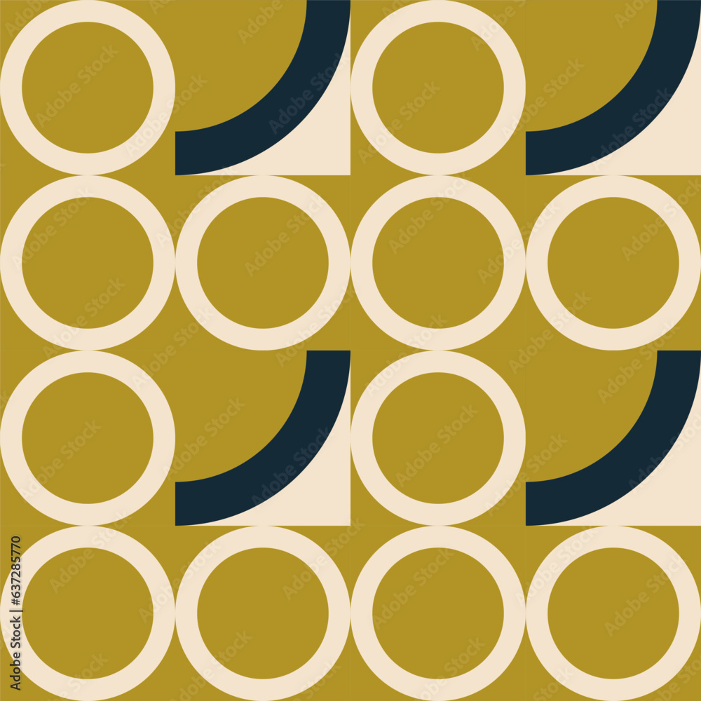 Poster simple geometric seamless pattern. modern abstract background with circle, semi circle, square, rect