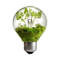 illustration of light bulb with green plant. concept of green energy. Created with Generative AI