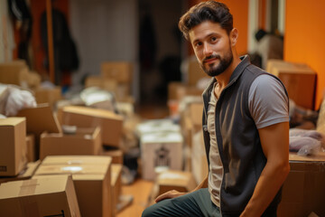 Fototapeta premium A man is about to move things to a new house