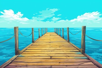 wooden bridge direction turquoise water summer vacation illustration