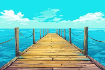 Fotobehang wooden bridge direction turquoise water summer vacation illustration © krissikunterbunt