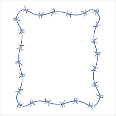Barbed wire fence border frame illustration. Sharp thorns of barbwire barrier zone. Protection and security concept. Vector illustration.