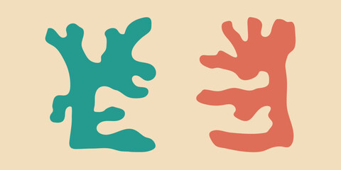 Organic abstract trendy modern naive floral shapes,botanical simple aesthetic elements. Contemporary collage, boho curves decor.Isolated.Vector illustration