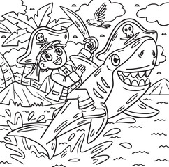 Pirate and Shark Coloring Page for Kids