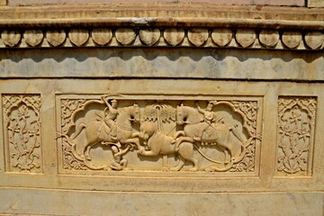 Intricate carving at Gatore Ki Chhatriyan ( royal crematorium grounds ) , Jaipur, Rajasthan, India