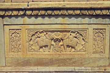 Intricate carving at Gatore Ki Chhatriyan ( royal crematorium grounds ) , Jaipur, Rajasthan, India