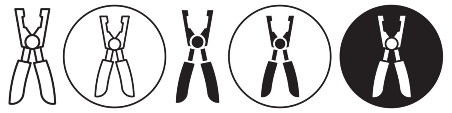 Plier Icon. Vector symbol of electrical industry tool with rubber grip or handle for protection from electric shock while working. Set collection of cutter or electronic nippers