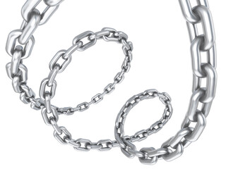 3d model of metallic steel chain on white isolated background with glossy texture