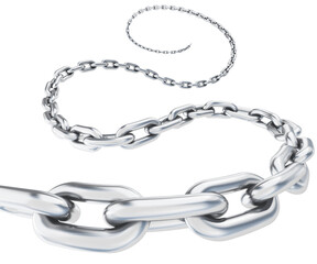 3d model of metallic steel chain on white isolated background with glossy texture