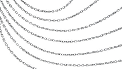 3d model of metallic steel chain on white isolated background with glossy texture