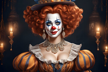Portrait of a female clown from the seventeenth century.  Generative AI