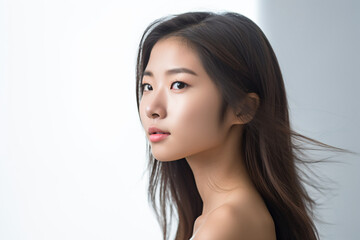 Naklejka premium a woman with long hair and a white shirt
