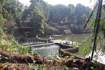 Morning atmosphere of a lake in the resort area