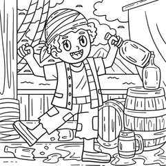 Pirate with Barrel of Rum Coloring Page for Kids