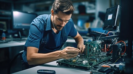 An IT specialist conducting hardware repairs, skillfully diagnosing and fixing technical issues . Generative Ai