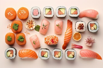 Delicious natural sushi on the table. One of the most popular dishes in the world