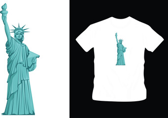 Illustration of famous landmark the statue of liberty t-shirt design editable template