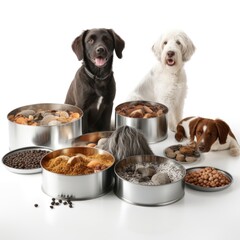 Accessories for Dogs - Food and water bowls isolated. Generative AI