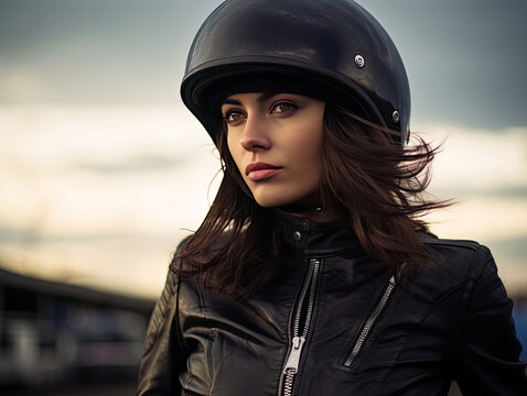 portrait of a gorgeous woman in a helmet