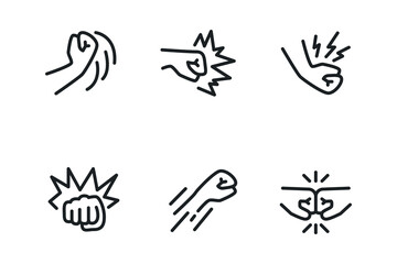 Simple set of brawl related vector line icons.