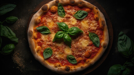 Top view of Margherita Italian pizza.