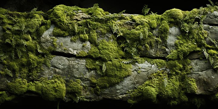 AI Generated. AI Generative. Mossy moss wet texture surface background decoration nature outdoor. Can be used for adventure travel promotion