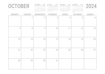 October Calendar 2024 Monthly Planner Printable A4 Monday Start