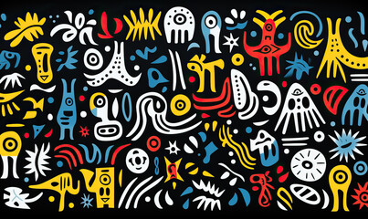 Drawn abstract colorful ethnic pattern, simple style.
