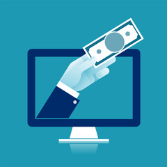 Loan granted via the Internet. Vector flat illustration