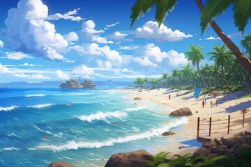 Beach waves anime visual novel game. Generate Ai
