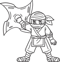 Fototapeta na wymiar Ninja with Huge Shuriken Isolated Coloring Page