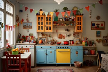 Colorful european kitchen holiday. Generate Ai