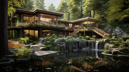 Obraz premium The Waterfall House. Generative Ai