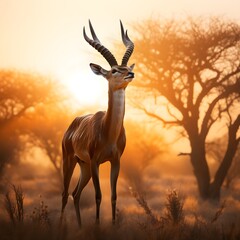 gerenuk antelope at Sunrise in African Savanna