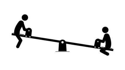Set of stick figures swing balancer, flat vector illustration.