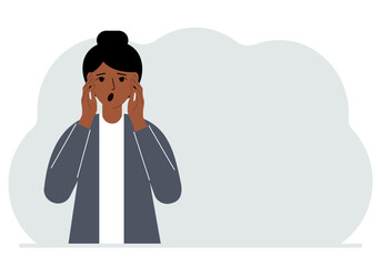 The woman expresses the emotions of shock, surprise, confusion, stress, anxiety. Vector