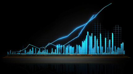 Naklejka premium Blue and Green Graph on a Black Background.Generative Ai
