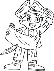 Pirate with Treasure Map Isolated Coloring Page