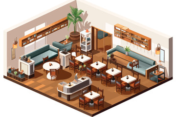 restaurant interior isometric vector flat isolated illustration