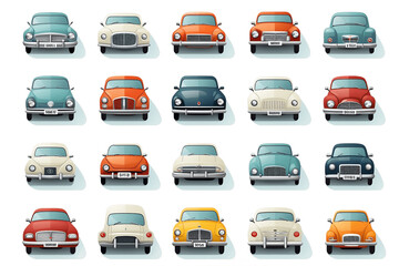 A collection of car clipart vector icons isolated on a white background, Generative Ai