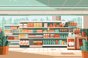Supermarket interior vector flat minimalistic isolated illustration