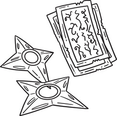 Shuriken and Scroll Isolated Coloring Page 