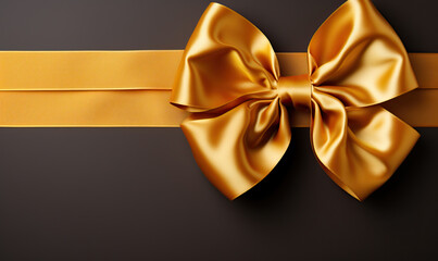 Close-up of a yellow bow on a brown background.
